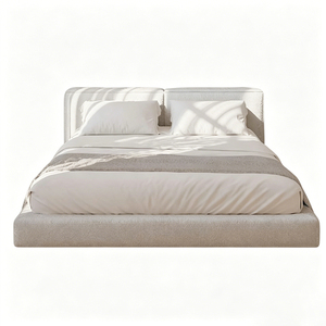 Lit plateforme moderne minimaliste en tissu bouclé crème avec tête de lit capitonnée pour <span class=keywords><strong>suite</strong></span> d'hôtel et mobilier de chambre - Product Image 3