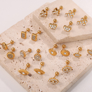 ต่างหูสแตนเลสชุบทอง 18K ประดับด้วยไรน์สโตนรูปทรงกากบาทเครื่องประดับแฟชั่นสำหรับผู้หญิง - Product Image 1