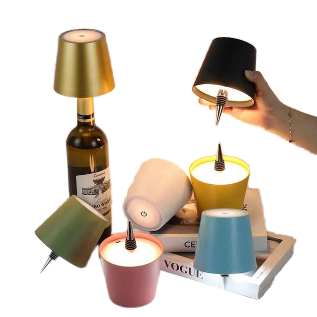 Modern 3-Color Rechargeable Wine Bottle Table Lamp for Bars & Restaurants Wireless Iron Body with Metal Shade DC 5V Power Supply