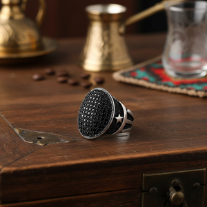 925K Sterling <b>Silver</b> Turkish Crescent Design <b>Men</b> Onyx <b>Ring</b> - Product Image 3