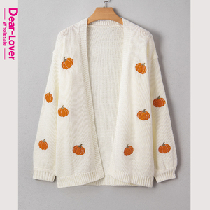 Dear-Lover Wholesale Fast Shipping Thanksgiving Halloween Pumpkin <strong>Open</strong> Front Loose Knitwear <strong>Knitted</strong> Long Cardigan Sweater Women - Product Image 3