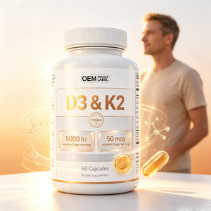 แคปซูลวิตามินดี3 เค2 สูตรธรรมชาติแบบ OEM 5000IU ดี3 50mcg เค2 อาหารเสริมเพิ่มความหนาแน่นของกระดูก บำรุงร่างกายทุกวัน - Product Image 1