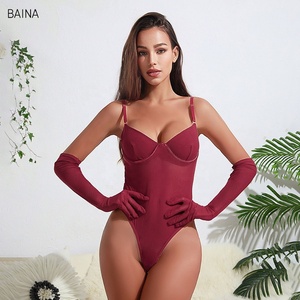 Nuovi body Shapewear senza maniche per donna Sexy body Sexy Sexy Lingerie rossa con un paio di guanti - Product Image 2