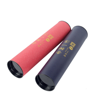 Dark Blue Textured Paper Tube Box Custom Gold Foil Logo Round Cylinder Box With Metal Closure
