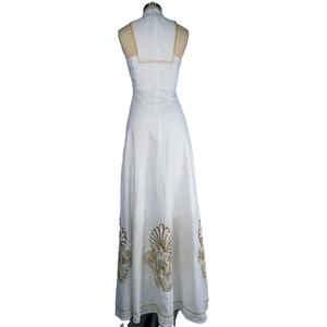 Nuevo Vestido de Verano Blanco con Cuello en V, Bordado Metálico, Color Sólido, de Algodón y Lino, Sin Mangas - Product Image 6