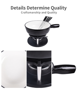 Ensemble de <span class=keywords><strong>fondue</strong></span> en fonte émaillée pour fromage et chocolat avec base en bois - Product Image 3