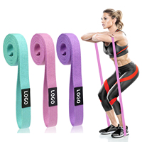Juego de bandas de resistencia larga con logotipo personalizado de tela de algodón con bucle de ejercicio para gimnasio