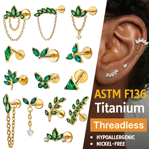 JIAXIN ASTM F136 Titanio de grado implante con circonita, pendientes de labret sin rosca con sistema push-pin para tragus y hélice, joyería para piercing corporal - Product Image 1