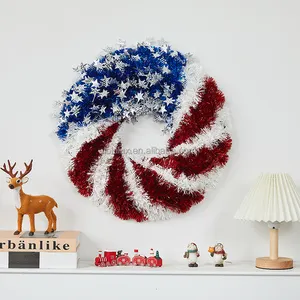 Grinalda patriótica para porta da frente, bandeira americana feita à mão, guirlanda de portas e janelas, coroa de abutres, no Dia da Independência (A)