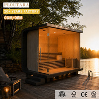 Sauna da Esterno in Legno PLOUTARA Cube con Tetto Piatto e Vetrata, Panca Angolare, OEM ODM per Progetti di Ville, Giardini e Resort