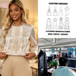Chemisier pour femme à col rond et manches longues, couleur champagne, avec volants et plis décoratifs, coupe ample et élégante, fermeture éclair arrière à perles, idéal pour le bureau et les trajets quotidiens - Product Image 1