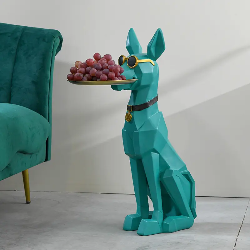 カスタムファセット折り紙デザインドーベルマン犬の彫刻フロアスタンドトレイホルダー