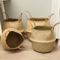Sac de rangement suspendu pliable en bambou tressé color block, écologique, pour chaussures et outils, fleurs artificielles, maison et jardin