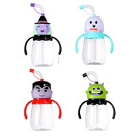 Bouteille d'eau réutilisable 500 ml pour enfants avec paille, motifs de Noël (Bonhomme de neige, Fraise, Citrouille) et de dessins animés d'Halloween, couvercle en plastique