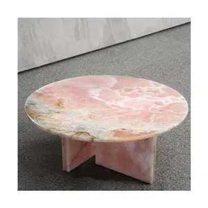 NANWEI kustom Sofa ruang tamu sisi tengah Modern desain mewah Pink Onyx marmer meja kopi