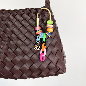Colorful Bead <b>Bag</b> Chain Pendant With Metal Number Charm For Women Handbag Decor - Product Image 1