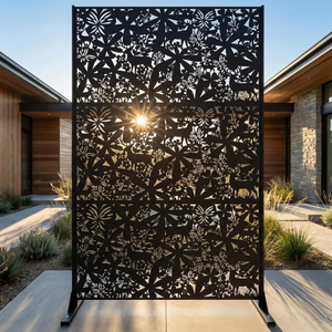 Paravent d'intimité extérieur en métal sur mesure de 6 pieds, panneau de séparation de jardin en acier découpé au laser avec support, paravent décoratif moderne - Product Image 1
