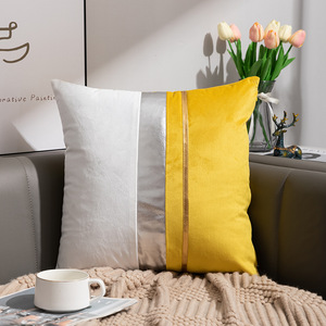 Housse de coussin de luxe de haute qualité 18x18 taie d'oreiller <span class=keywords><strong>pour</strong></span> la décoration intérieure couverture <span class=keywords><strong>en</strong></span> <span class=keywords><strong>cuir</strong></span> or blanc patchwork housse de coussin <span class=keywords><strong>canapé</strong></span> - Product Image 6