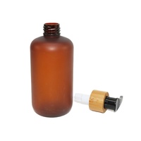 Botol PET Amber Frosted 60ml 120ml 250ml dengan Pompa Semprot Bambu untuk Pembersih Wajah, Dapat Diukir Logo Kemasan Kosmetik