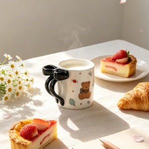 Lelyi Creative Handmade Insulated Ceramic <strong>Mug</strong> Heart 3D Bow Design Cute Cartoon Breakfast Coffee Cup Dishwasher Microwave Safe - Product Image 3