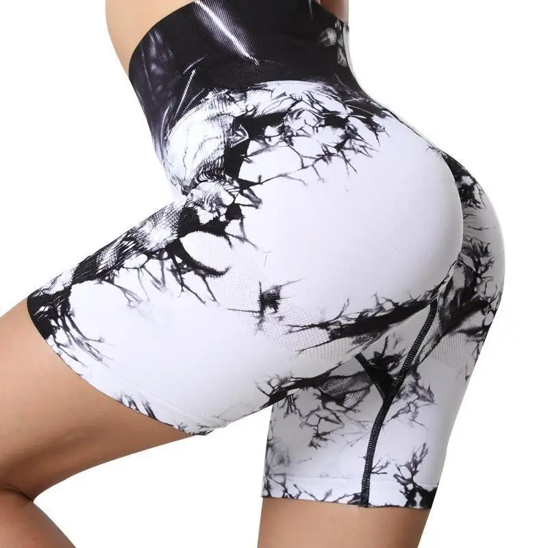 Summer Lady High waist tie dye Tight Butt lifter Shorts active print Leggings Compression scrunch Booty Soft Stretch sexy Shorts