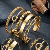 Joyería de Muñeca: Juego de 5 Piezas de Brazaletes Apilables de Acero Inoxidable, Chapado en Oro de 18k Original, Pulidos, con Eslabones Cubanos y Estilo Tenis, con Circonita Cúbica