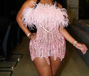 MF ชุดเดรสตาข่ายเปิดไหล่ไร้สายมินิเซ็กซี่บอดี้คอนประดับพลอยเทียมสำหรับปาร์ตี้วันเกิด2022ออกเดท - Product Image 2