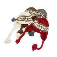 Bonnets personnalisés style nordique Fair Isle, tricotés avec cache-oreilles, pompons tressés, en fil épais, chaud et doux, pour l'extérieur et l'hiver