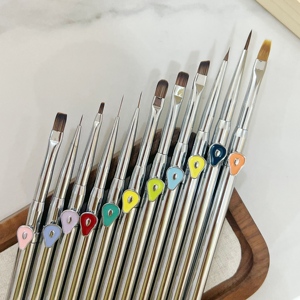 Ensemble de pinceaux à ongles en métal argenté avec logo personnalisé, pinceaux professionnels pour manucure, salon spécial, peinture au gel UV, liner pour nail art - Product Image 4