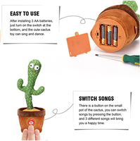 Jouet cactus électrique en peluche douce avec 120 chansons, chantant et parlant, répétant ce que vous dites, rempli de PP - Sac cactus dansant
