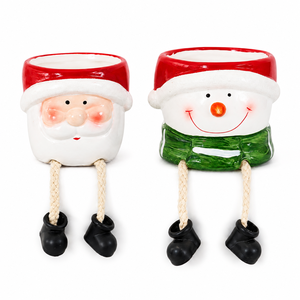 Pot suspendu de Noël en porcelaine, Père Noël et Bonhomme de neige, support rustique pour plantes succulentes avec jambes tombantes, décoration de fêtes pour centre commercial - Product Image 4