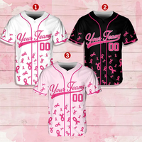 Maillot de baseball personnalisé brodé avec motif ruban rose intégral pour le soutien d'équipe, OEM POD, nom et numéro personnalisés