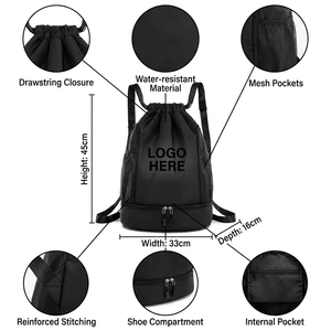 Sac à dos <span class=keywords><strong>de</strong></span> sport personnalisé avec cordon <span class=keywords><strong>de</strong></span> serrage - Sac <span class=keywords><strong>de</strong></span> sport imperméable avec compartiment à chaussures et poche humide/sèche pour hommes et femmes - Product Image 4