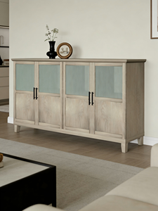 Buffet moderne en métal et bois avec 4 portes vitrées, étagère réglable, grande capacité pour salon, hôtel, villa, appartement, usage domestique - Product Image 1