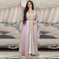 Ensembles de luxe 2 pièces pour femmes musulmanes, style Moyen-Orient, robes Abaya de Dubaï, doux, longueur ras du sol, élégants, respirants, en polyester, col en V