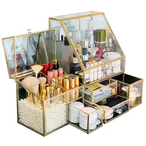 优质经典金色透明有机玻璃香水唇膏眼影粉底收纳盒化妆品收纳盒收纳盒