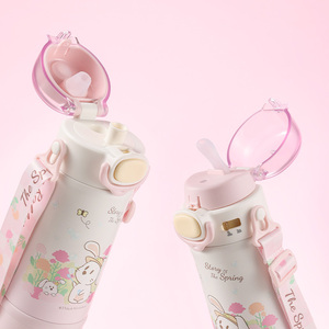 PINKAH - Botella de Agua con Pajita para Niños, Diseño de Animales, 600 ml, Antiderrames, Doble Pared, Acero Inoxidable, Libre de BPA, para la Escuela - Product Image 2