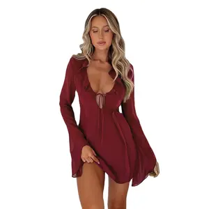 Automne nouvelle jupe pour femmes enveloppé Sexy Slim-Fit fesse Spice Girl Style robe à manches longues à volants