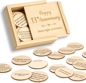 Caja de <span class=keywords><strong>Regalo</strong></span> de Madera Sin Terminar para el <span class=keywords><strong>13</strong></span>.º <span class=keywords><strong>Aniversario</strong></span>, Caja de Almacenamiento de Madera Portátil con 52 Ideas para Citas, <span class=keywords><strong>Regalo</strong></span> de Recuerdo para Esposa o Esposo - Product Image 1
