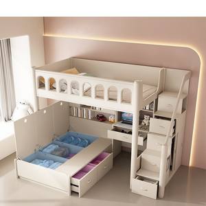 Деревянная двухъярусная кровать для малогабаритной квартиры, детская, с разной высотой спальных мест, трансформируемая, современный дизайн, для детей 2-4 лет - Product Image 2