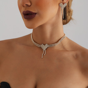 Cadena de garra elegante transfronteriza europea y americana con incrustaciones de corazón borla collar pendiente conjunto Internet celebridad moda - Product Image 4