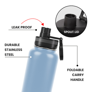 Light Blue 32 Oz Insulated Water Bottle With Straw Stainless Steel Sports Water Cup Double Walled Travel Thermal Mug - Product Image 6