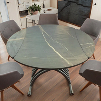 Table à manger ronde moderne, hauteur réglable, option extensible, design en panneau de bois, pieds en métal pour la maison, le bureau, l'hôtel, la cuisine