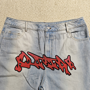 Custom Flared Rodilla Jeans Shorts Y2k Streetwear Bordado Impreso Vintage Doble Cintura Baggy Vintage Denim Jorts Hombres - Product Image 3