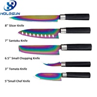 Ensemble de couteaux de cuisine en titane, 5 pièces, manche ergonomique en plastique, logo personnalisé, antirouille