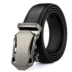 Cinturones de hebilla automática de diseñador, cinturones de cuero genuino de trinquete para hombres negros al por mayor de fábrica OEM
