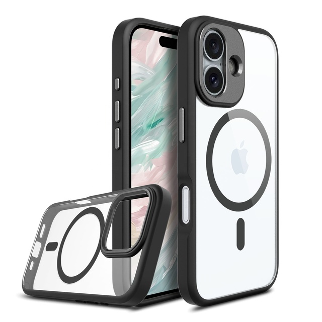 Luxury Premium Magnetic Alloy Buttons Metal Phone Case for 16/15 Pro Max Series Shockproof & Waterproof Black+Clear