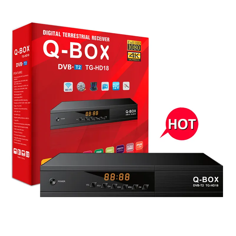 Q BOX TG-HD18フルHDUSBデジタルDVBT2 STB H264デコーダーMPEG-4 T2レシーバーhevch.264カスタマイズオプション/OEMセットトップボックス