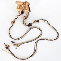 Ceinture tressée bohème pour femme en corde cirée avec perles en bois et acrylique, style vintage, pour robes et tenues décontractées