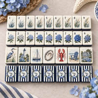 Set Mahjong Amerika Mewah 38mm 160 Ubin Hadiah Malam Permainan Keluarga Tema Pantai Tepi Laut Logo Kustom OEM